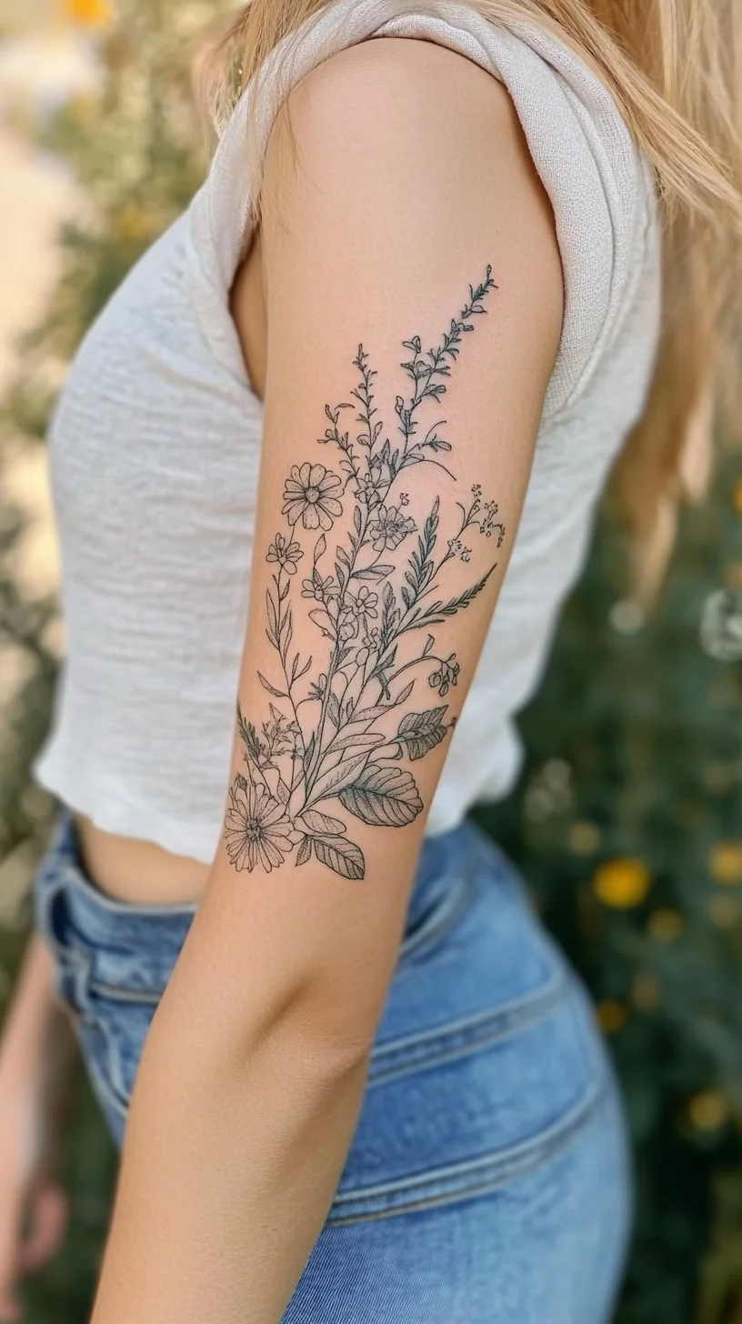 Embrace Nature: Elegant Floral Arm Tattoo for a Timeless Look