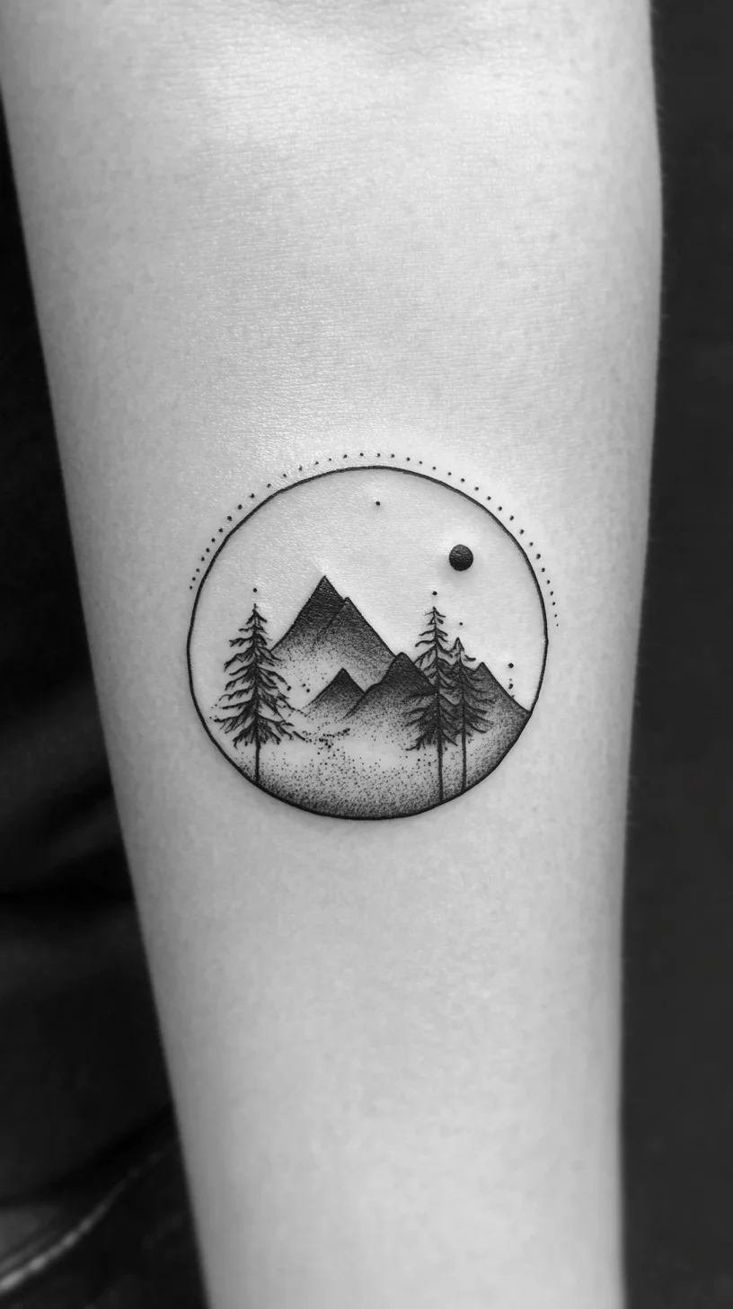 Embrace Nature: Minimalist Mountain Scene Tattoo for the Adventurous Spirit