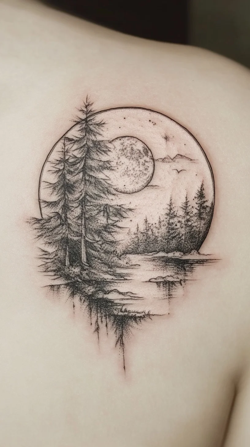 Embrace Nature: Stunning Forest and Moon Tattoo for the Adventurous Spirit