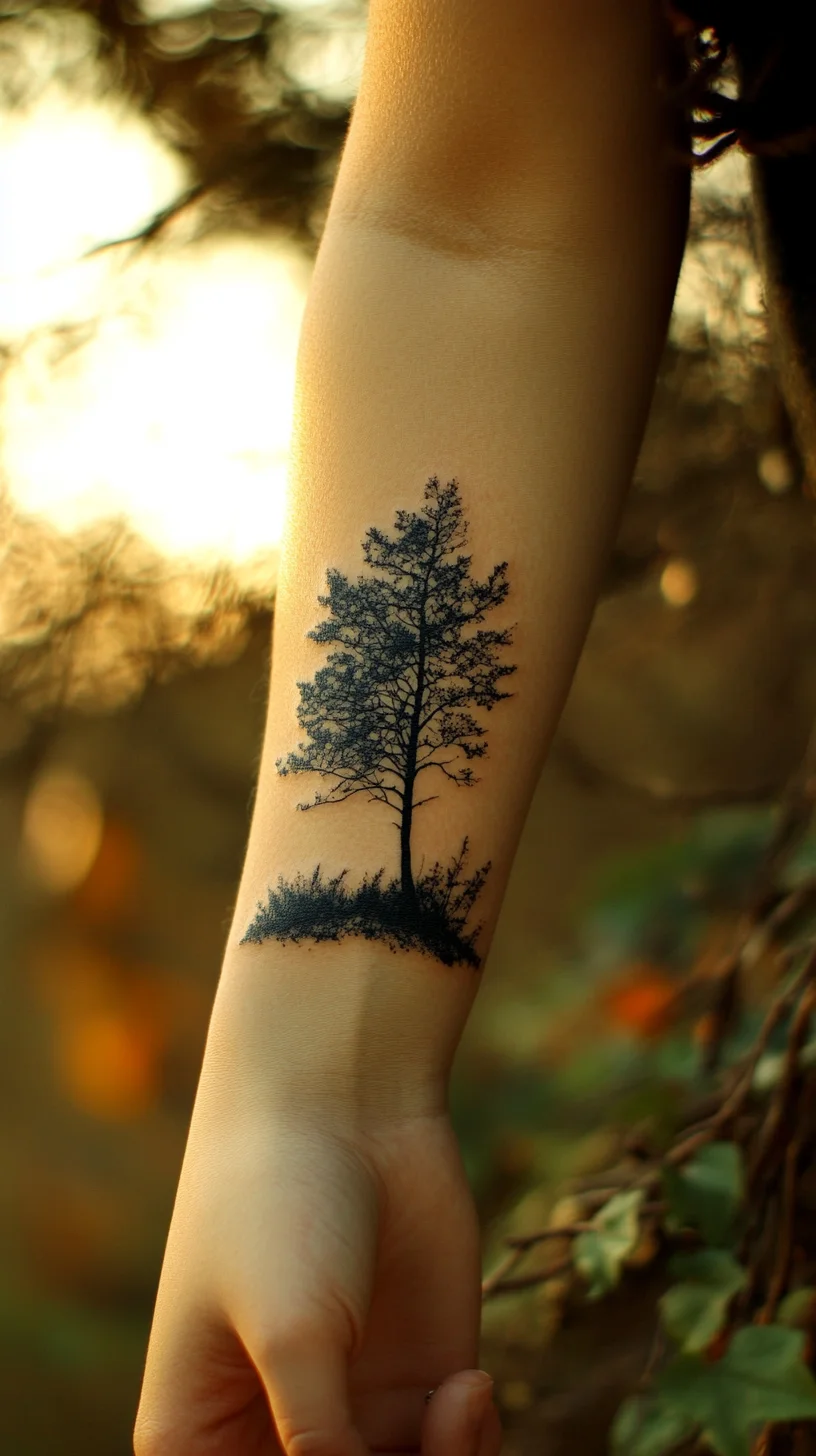 Embrace Nature with This Stunning Tree Silhouette Tattoo Design