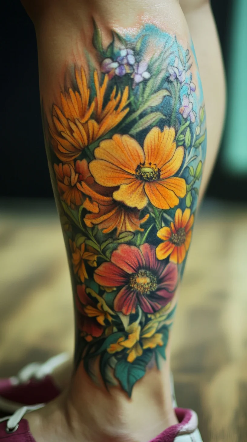 Embrace Nature with Vibrant Floral Tattoos: A Stunning Leg Design