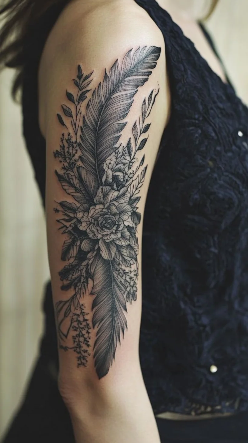 Embrace Nature's Elegance: Stunning Floral and Feather Tattoo Designs