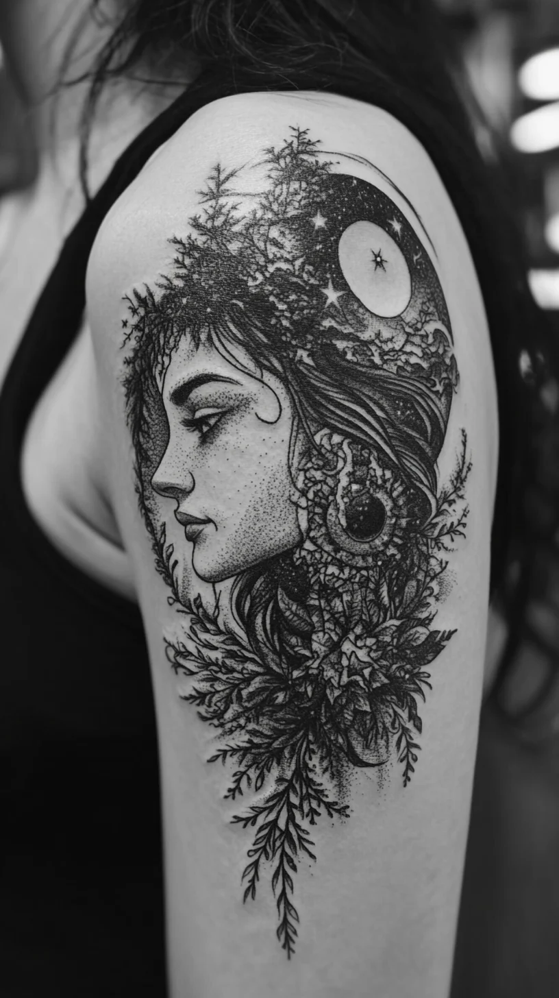 Embrace Nature's Elegance: The Ethereal Moonlit Tattoo Design