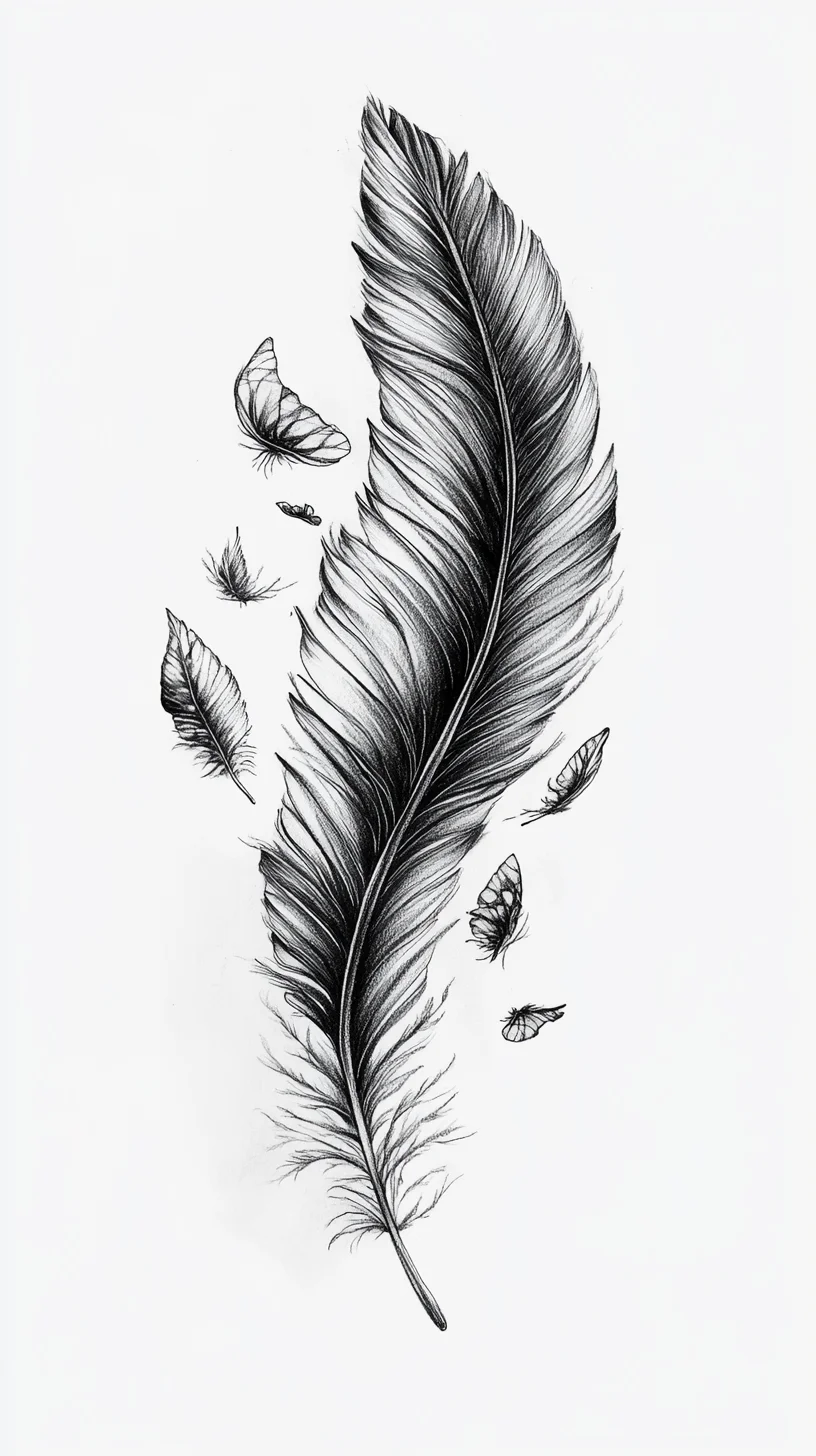 Embrace Nature's Elegance: The Stunning Feather and Butterfly Tattoo Design