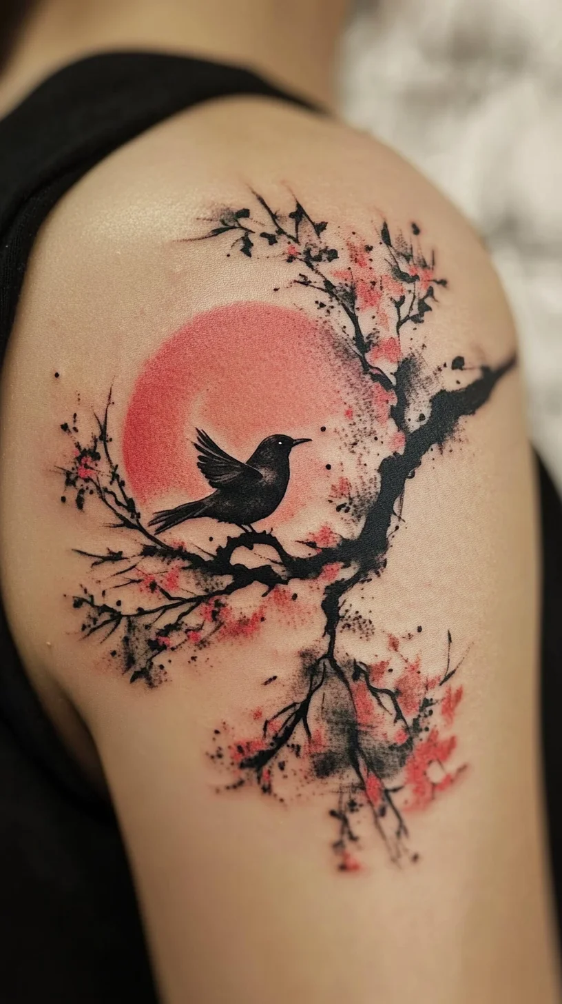 Embrace Nature's Elegance with a Stunning Blossom and Bird Tattoo