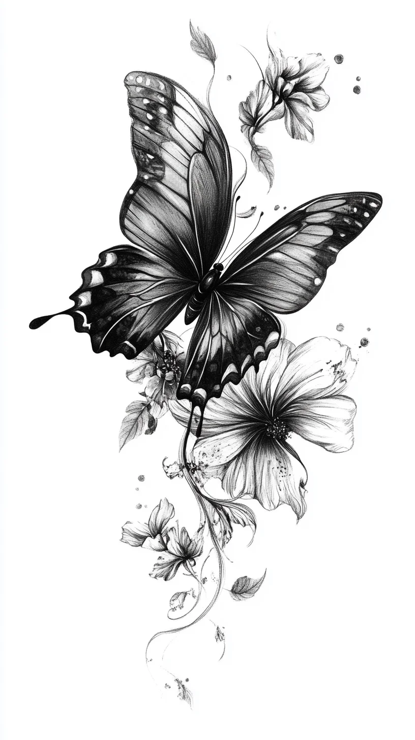 Embrace Nature’s Elegance with a Stunning Butterfly and Floral Tattoo Design