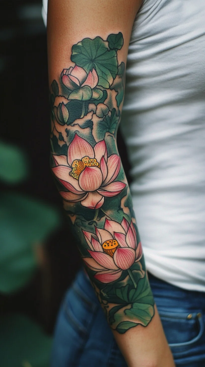 Embrace Serenity: Stunning Lotus Floral Sleeve Tattoo for Unforgettable Expression