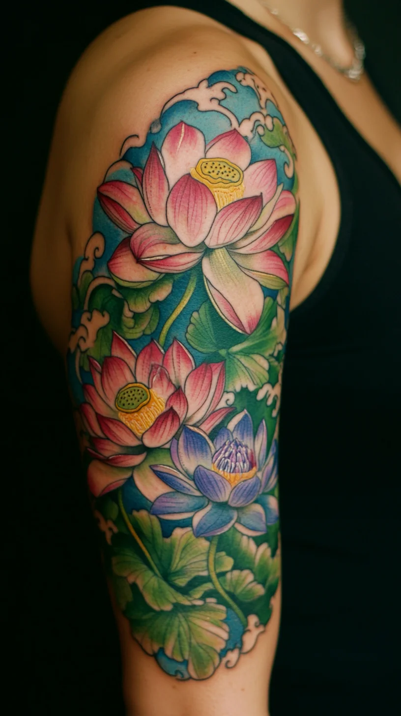 Embrace the Serenity: Vibrant Lotus Flower Tattoo for a Nature-Inspired Vibe