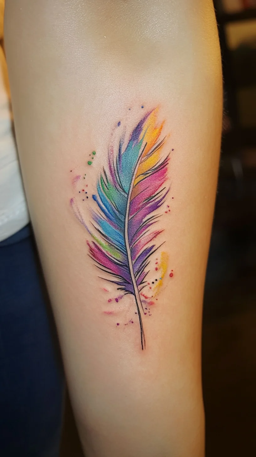 Embrace Vibrancy with a Stunning Watercolor Feather Tattoo Design