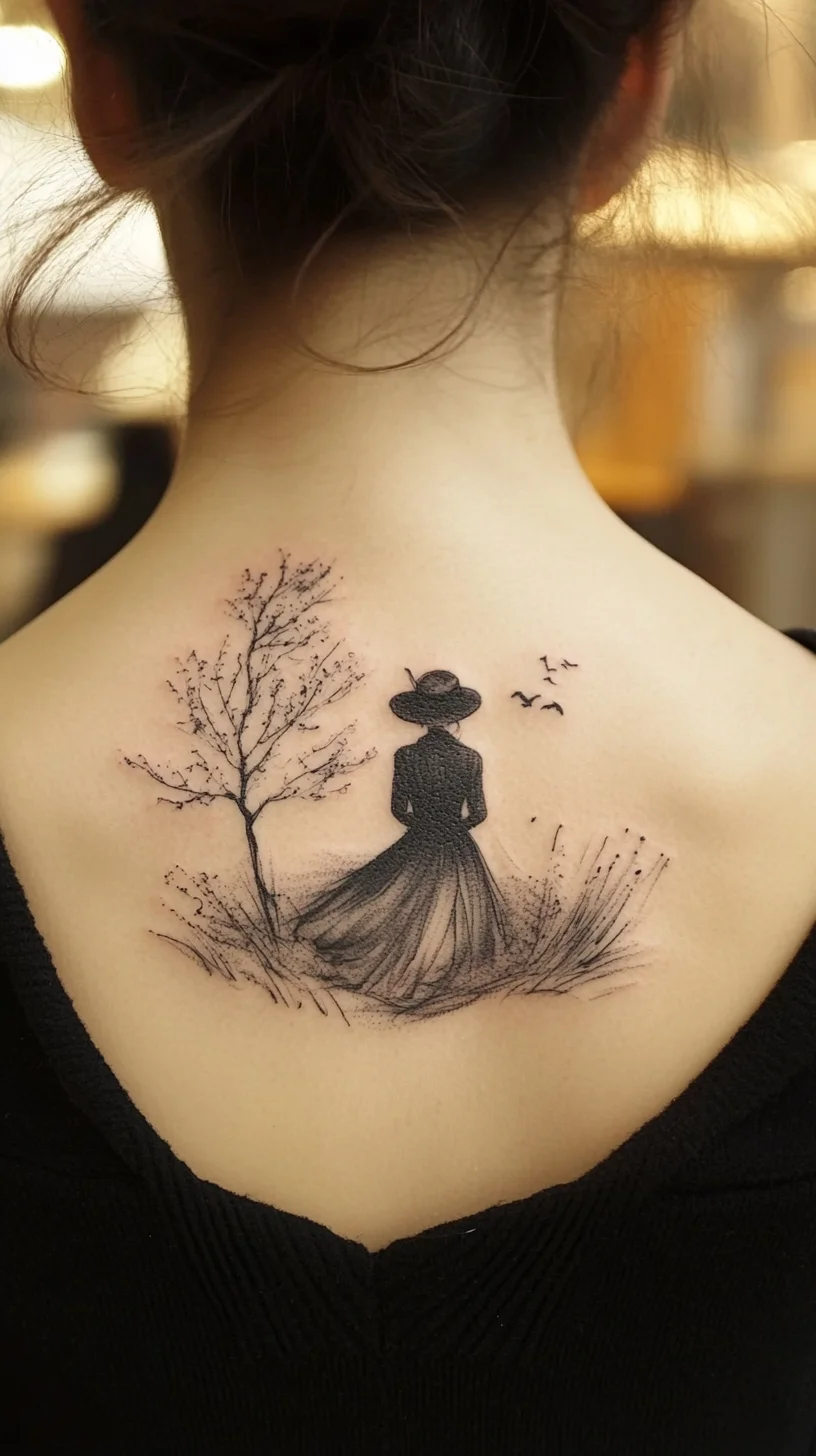 Embrace Whimsy: Captivating Silhouette Tattoo with Nature's Touch