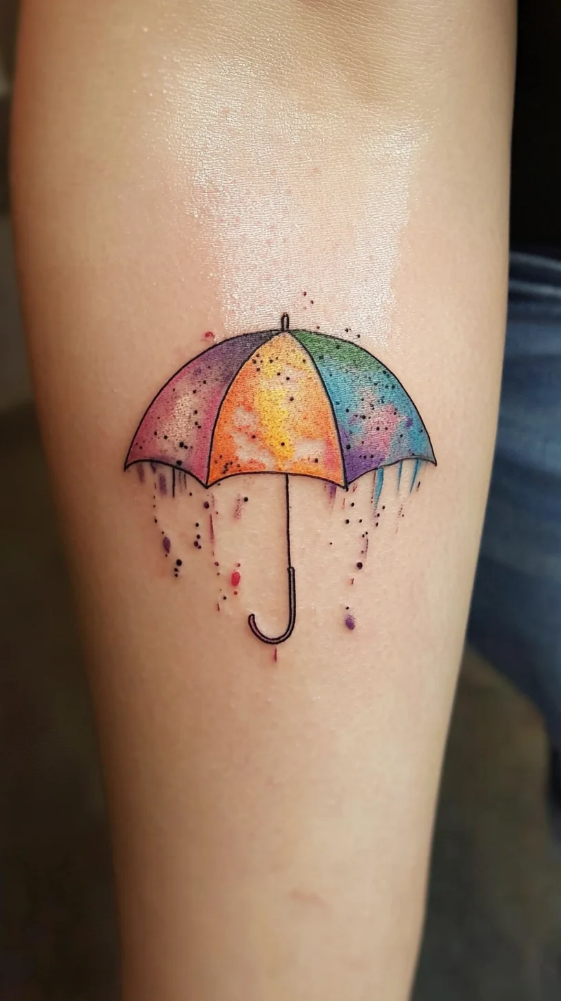 Embrace Whimsy with This Colorful Watercolor Umbrella Tattoo Design