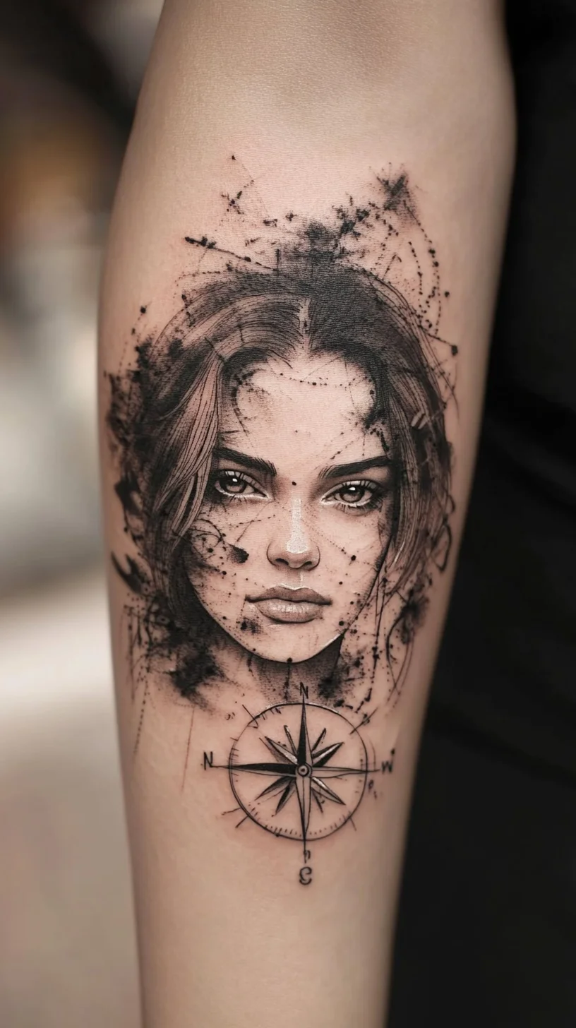 Embrace Your Inner Adventurer with a Striking Compass and Portrait Tattoo