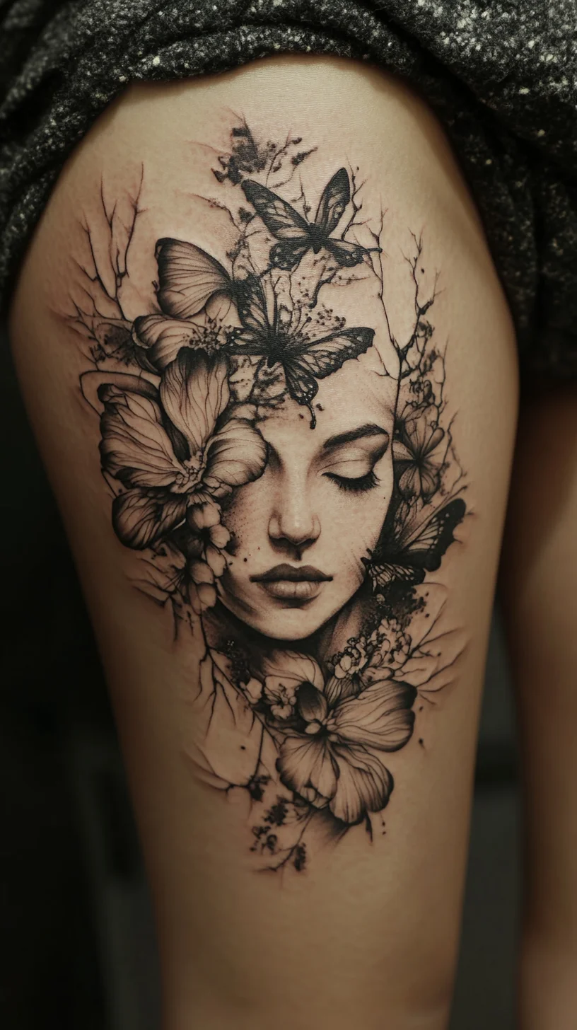 Enchanting Floral and Butterfly Tattoo: A Dreamy Tribute to Nature's Beauty