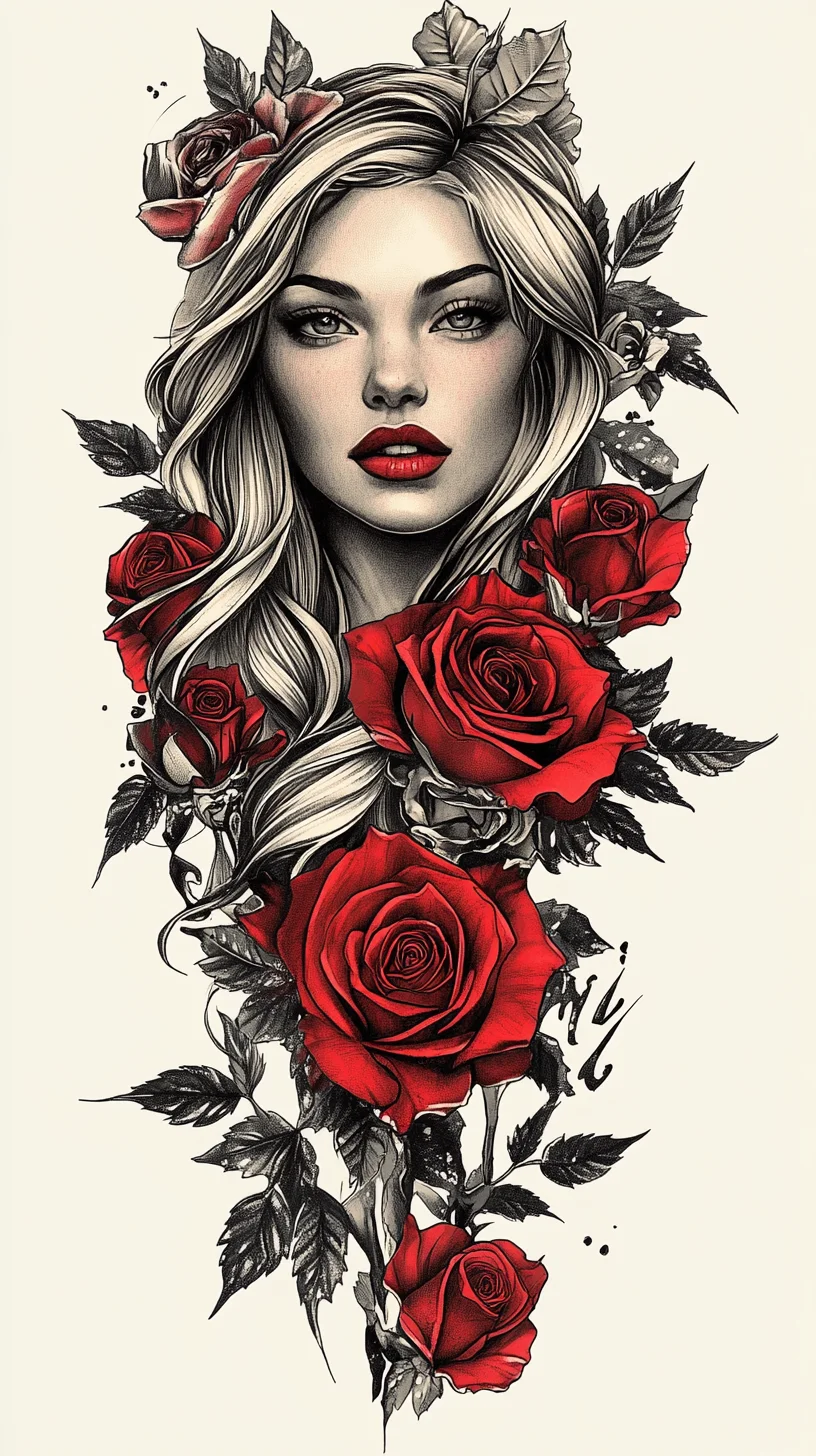 Enchanting Floral Elegance: A Bold Red Rose Tattoo for Timeless Appeal