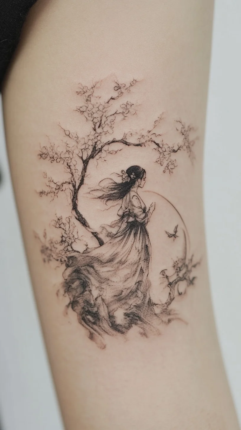 Enchanting Ink: Embrace Nature with this Ethereal Woman Tattoo Design