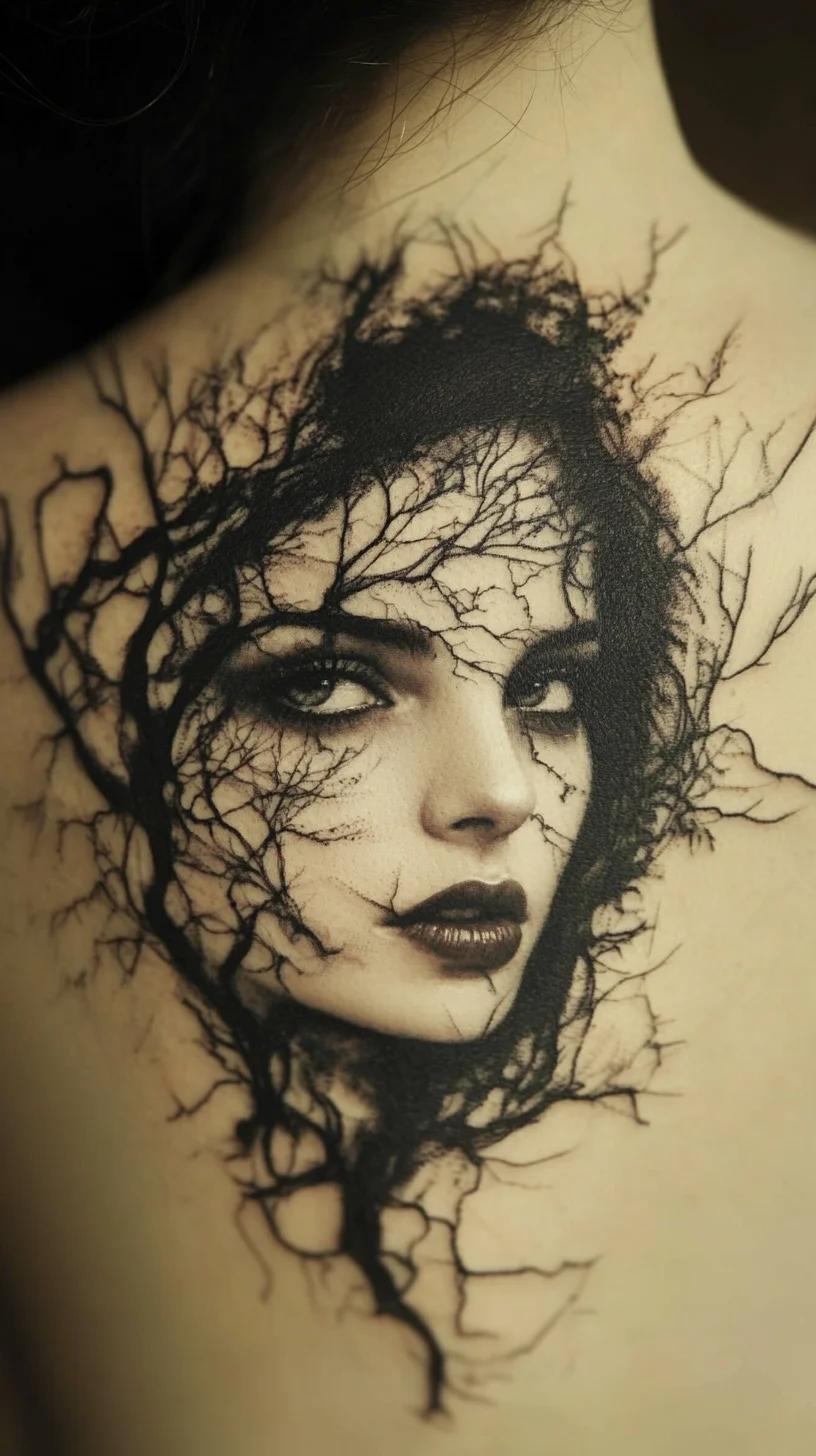 Enigmatic Elegance: A Surreal Portrait Tattoo That Blends Art with Nature