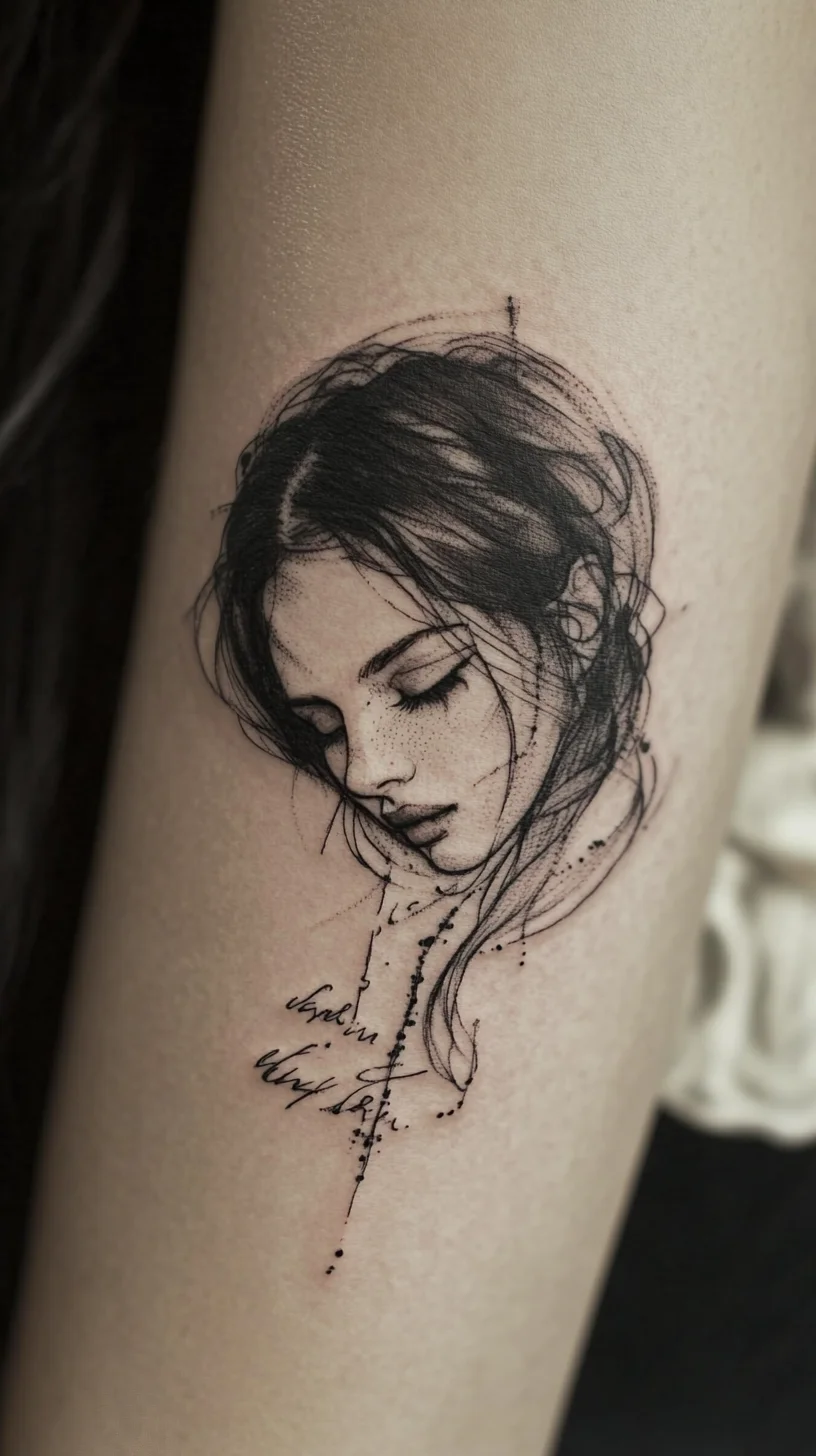 Ethereal Line Art Tattoo: Capturing Serenity with Minimalist Elegance