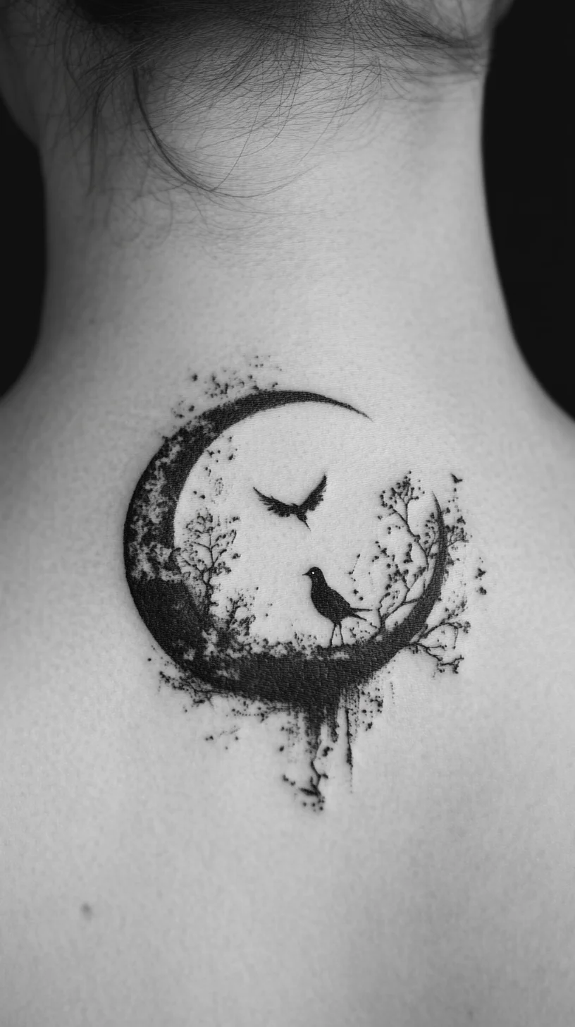 Ethereal Moonlit Tattoo: A Stunning Blend of Nature and Night