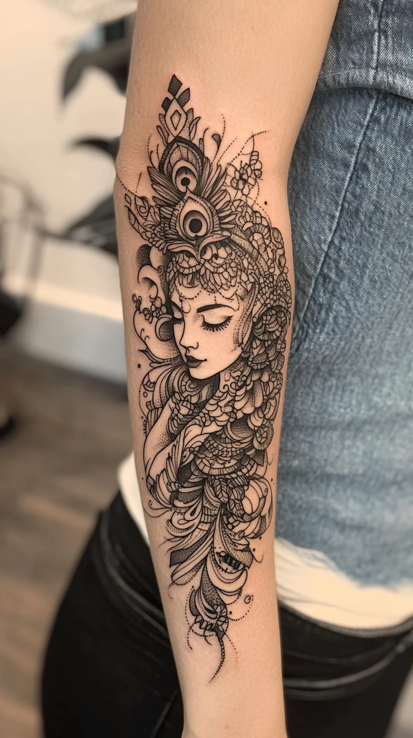 Exquisite Floral Fusion: A Stunning Bohemian Goddess Tattoo Design