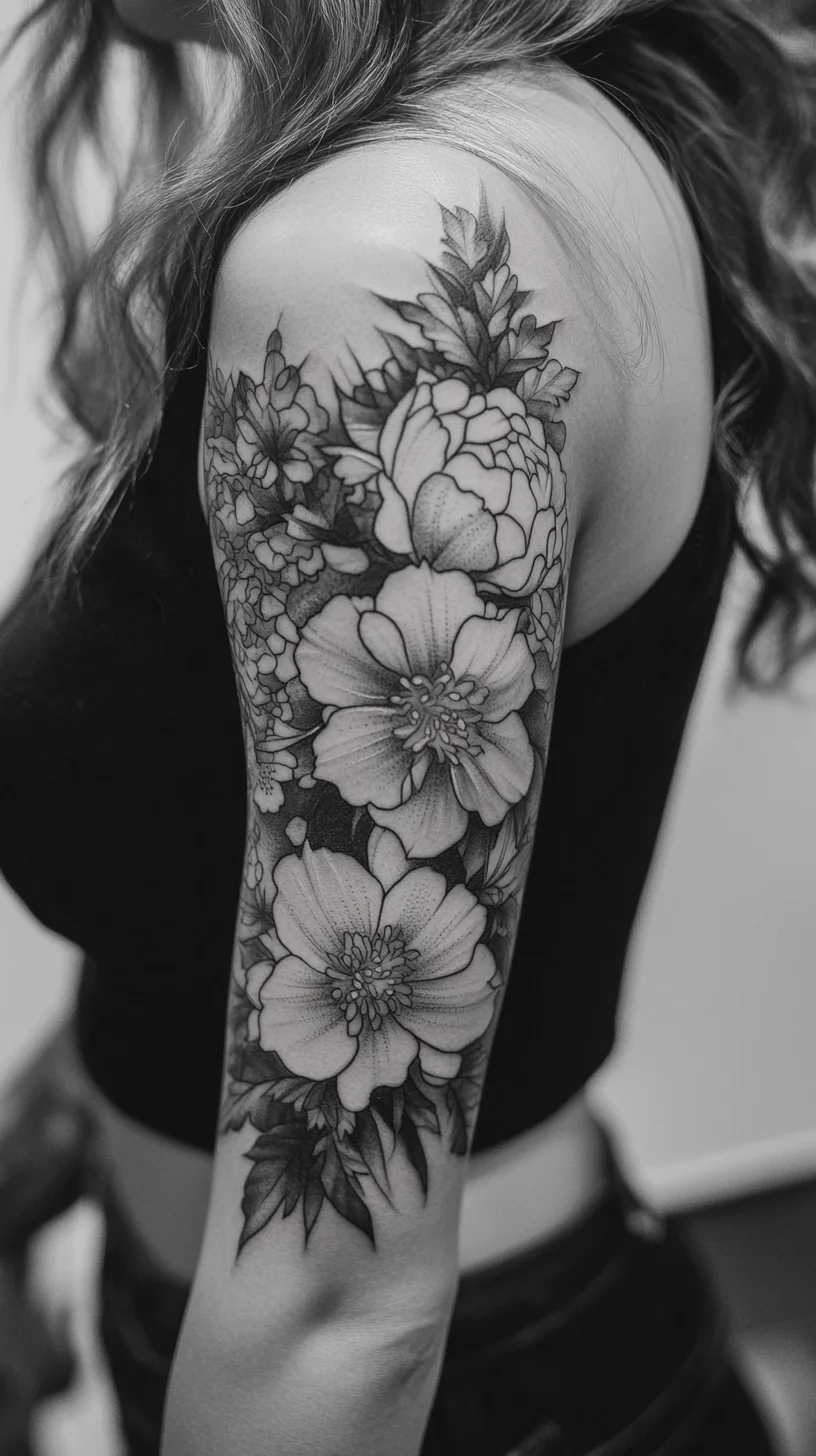 Floral Elegance: Embrace Nature with Stunning Black and Gray Sleeve Tattoos