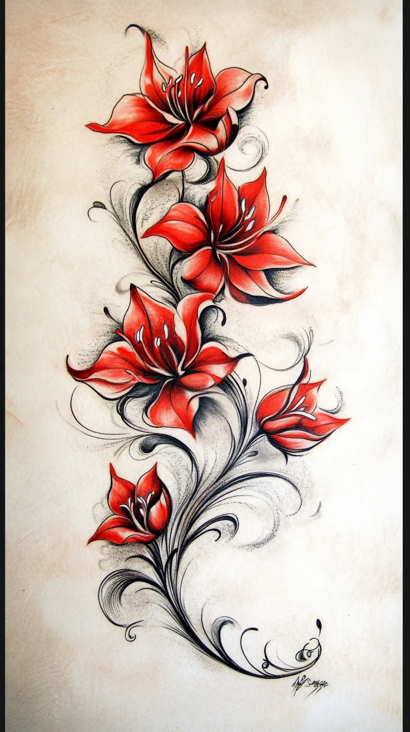 Floral Elegance: Vibrant Red Tattoo Art That Blooms with Personality