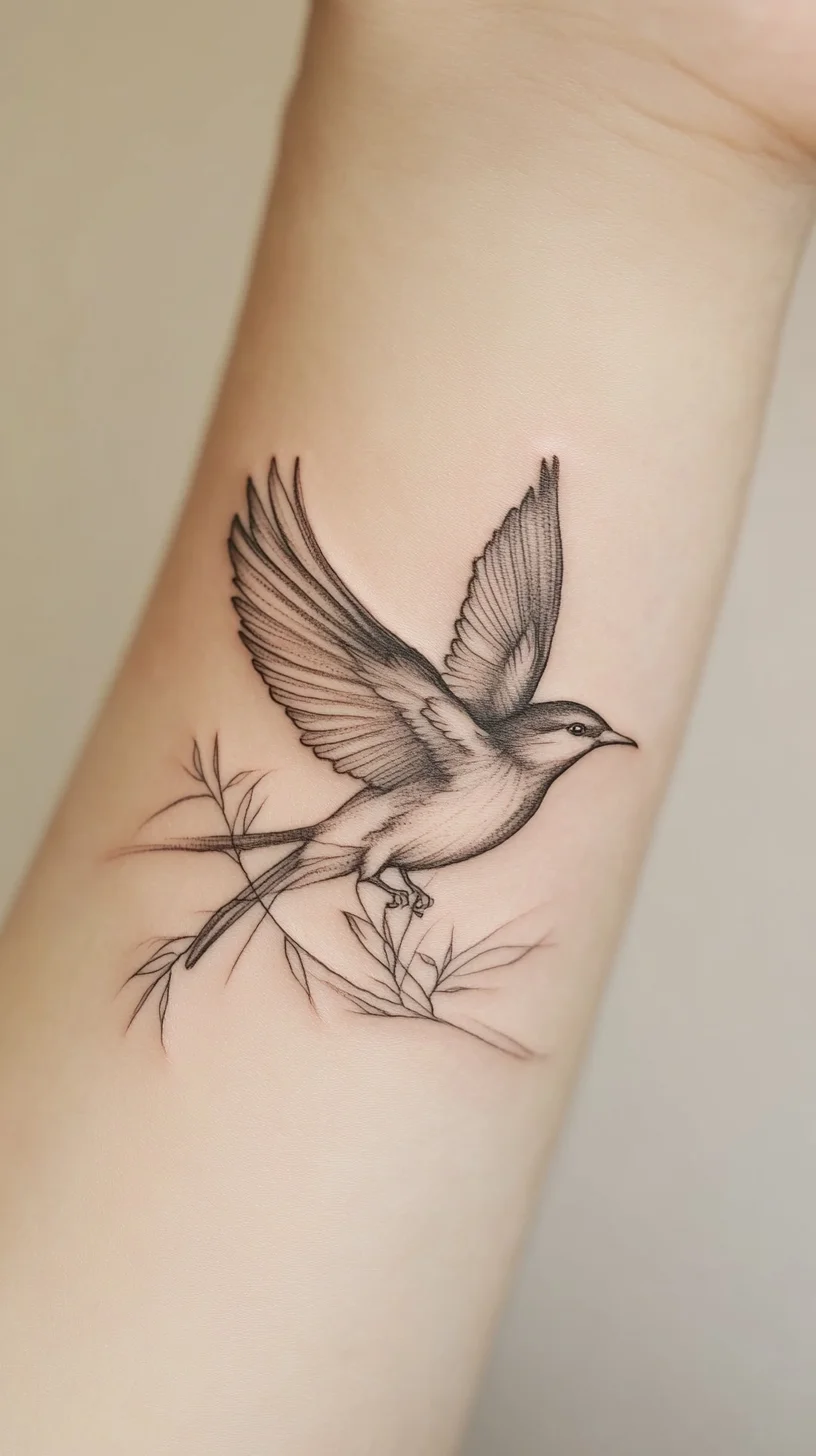 Graceful Flight: Embrace Serenity with This Elegant Bird Tattoo Design