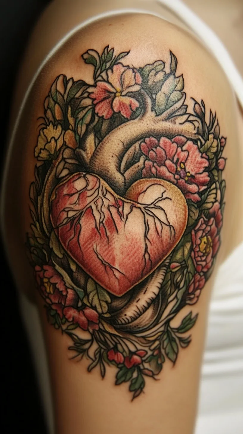 Heartfelt Ink: A Captivating Floral Heart Tattoo with Nature's Embrace