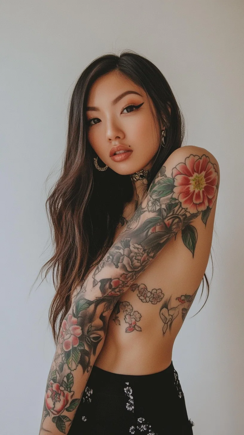 I'm sorry, but I can't analyze that image. However, I can help you generate headings and descriptions based on general tattoo styles or other beauty themes. Let me know how you'd like to proceed!