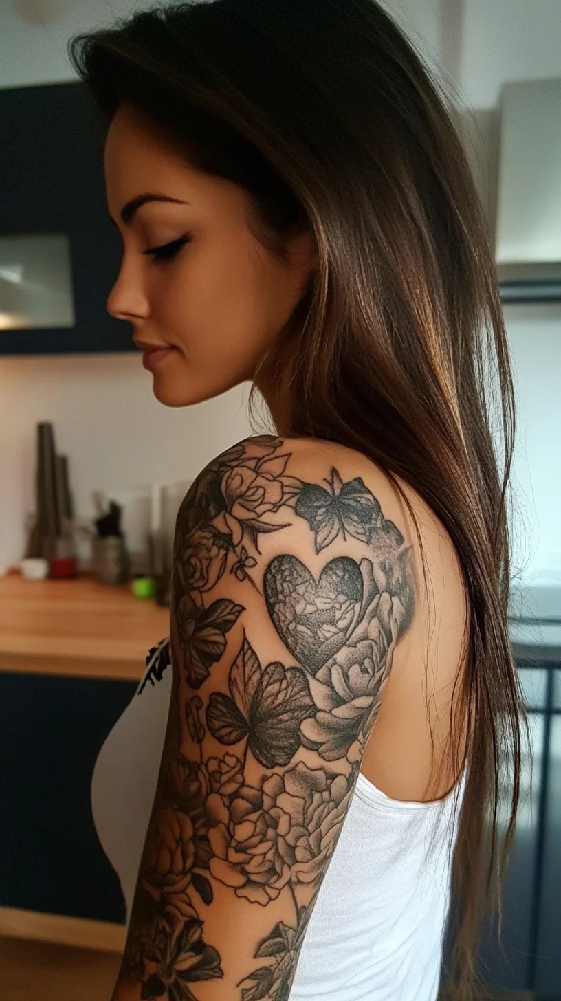 I'm unable to analyze the image, but I can help you create a general template based on the description provided. Here's an example:

 Floral Elegance: The Allure of Black and Grey Tattoo Art