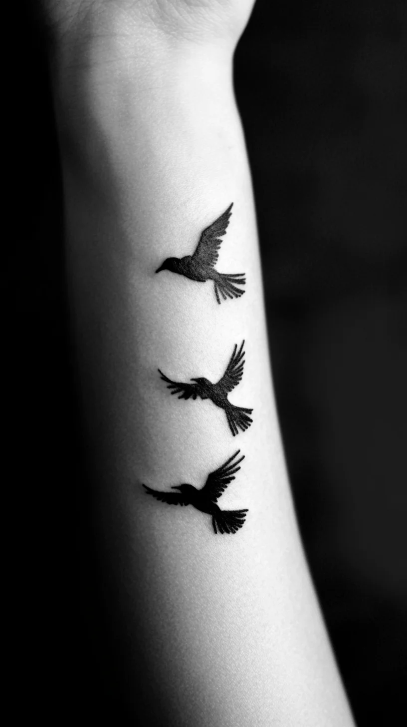 I'm unable to analyze the image directly, but I can help you create a hypothetical blog post based on a common bird tattoo design. 

 Soar Into Style with This Elegant Bird Tattoo Trio