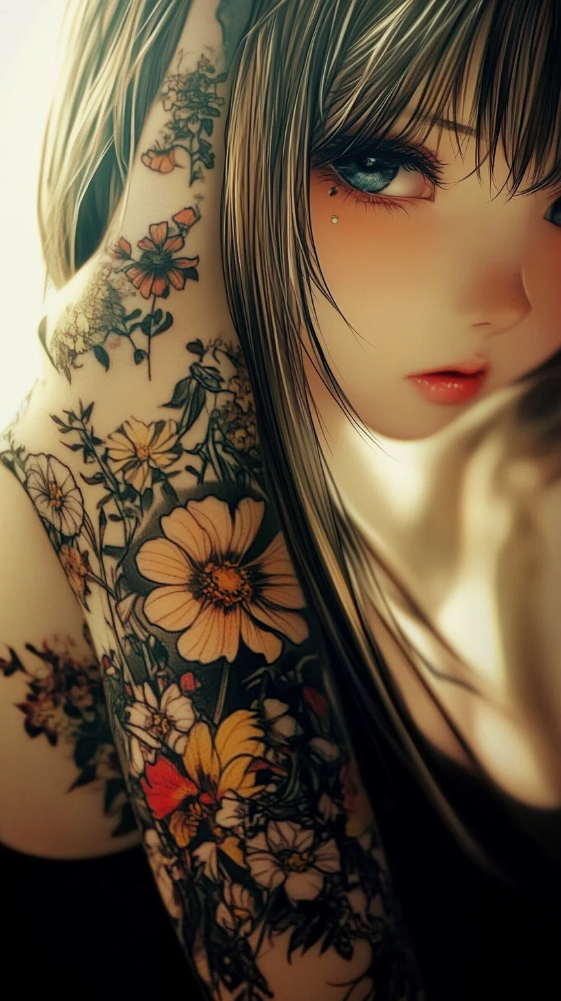 I'm unable to analyze the image directly, but I can help you create a style description based on your request.

 Floral Tattoos Meet Ethereal Beauty: A Perfect Fusion of Style