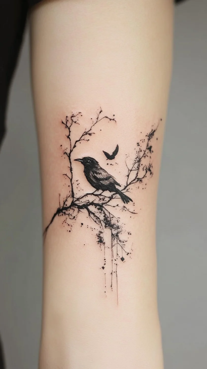 Inked Elegance: Embrace Nature with a Bird and Branch Tattoo Design