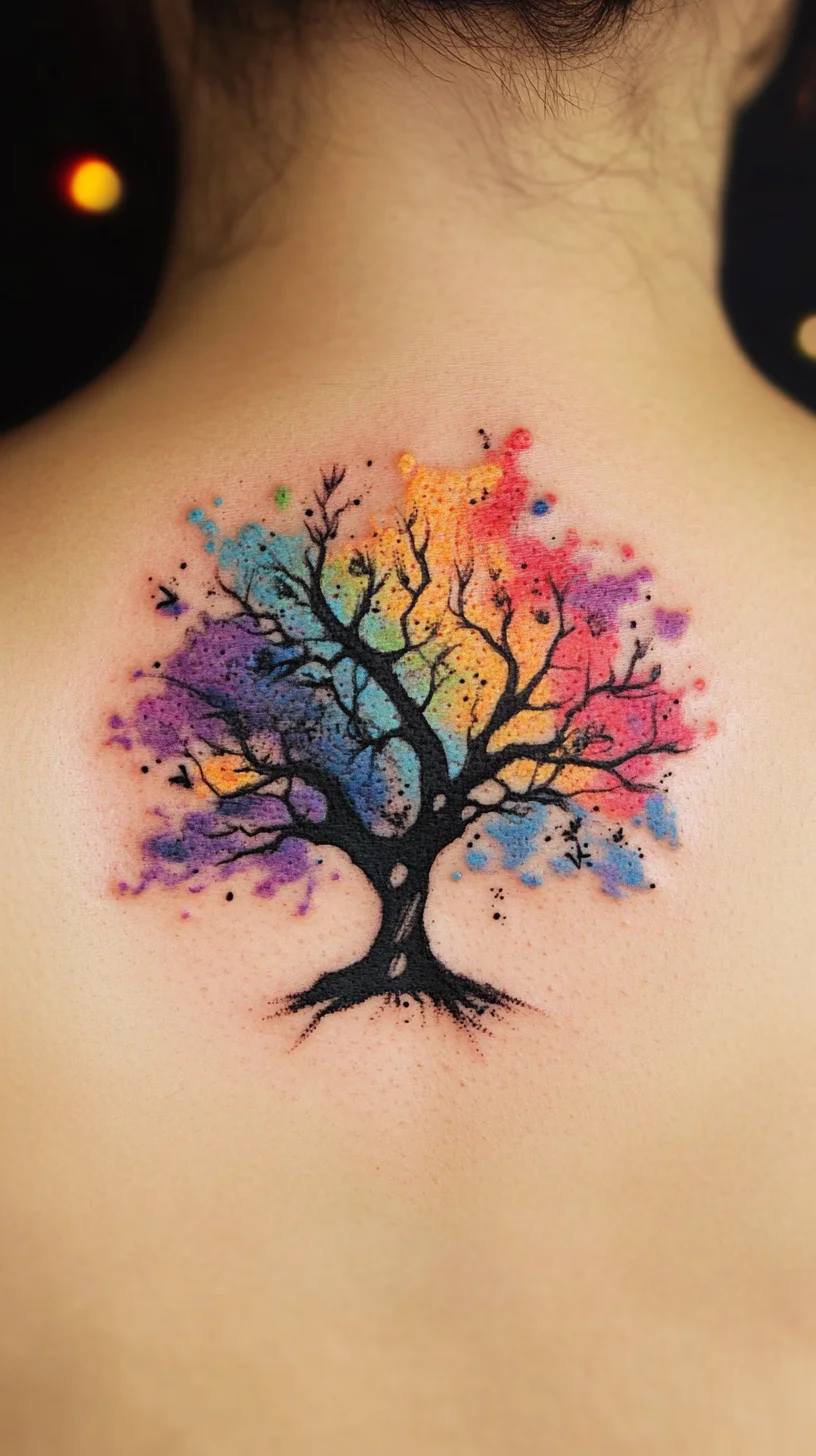 Inked Nature: Vibrant Watercolor Tree Tattoo for Expressive Souls