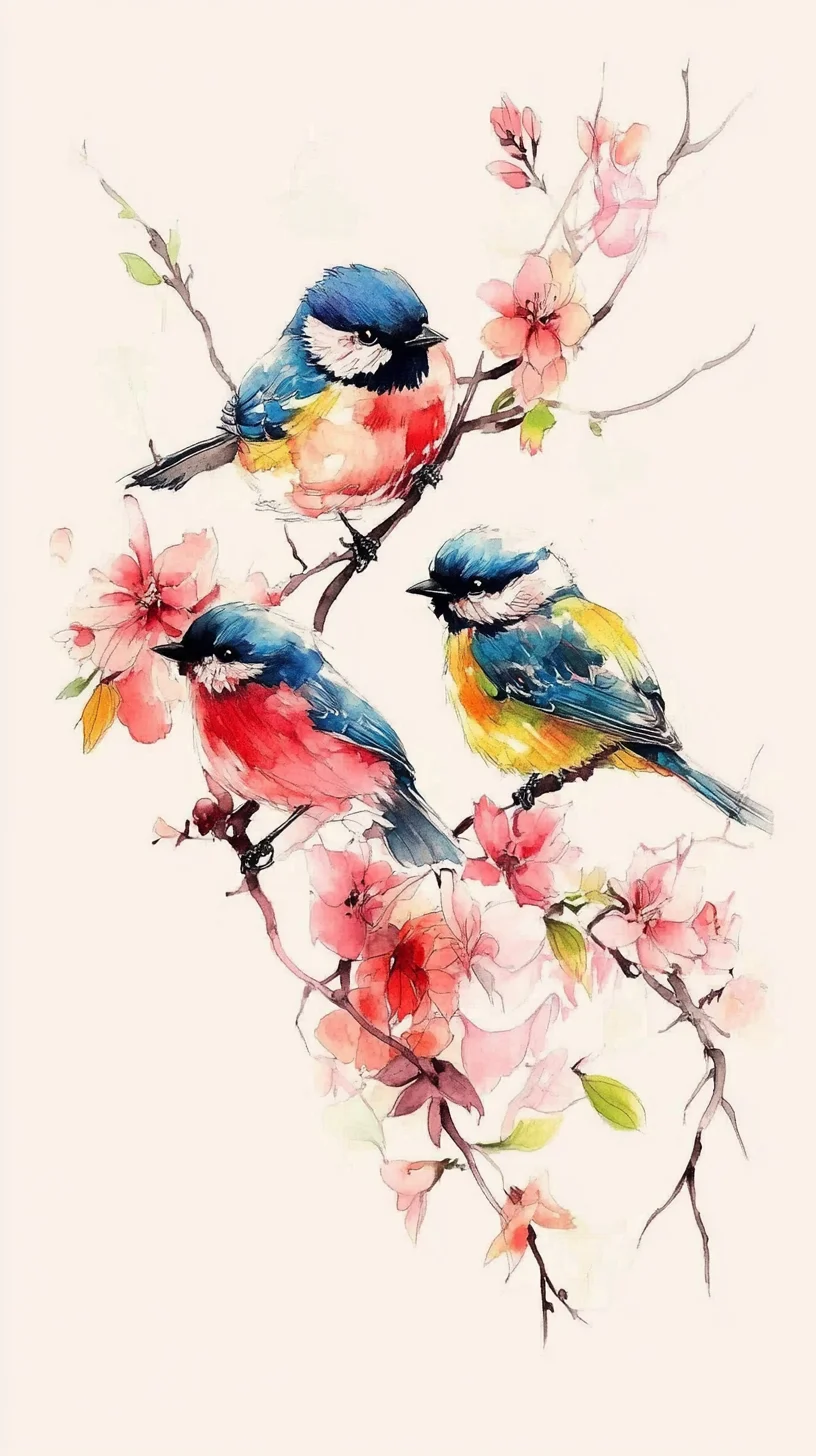 Nature's Grace: Whimsical Bird & Blossom Tattoo Design for a Refreshing Look