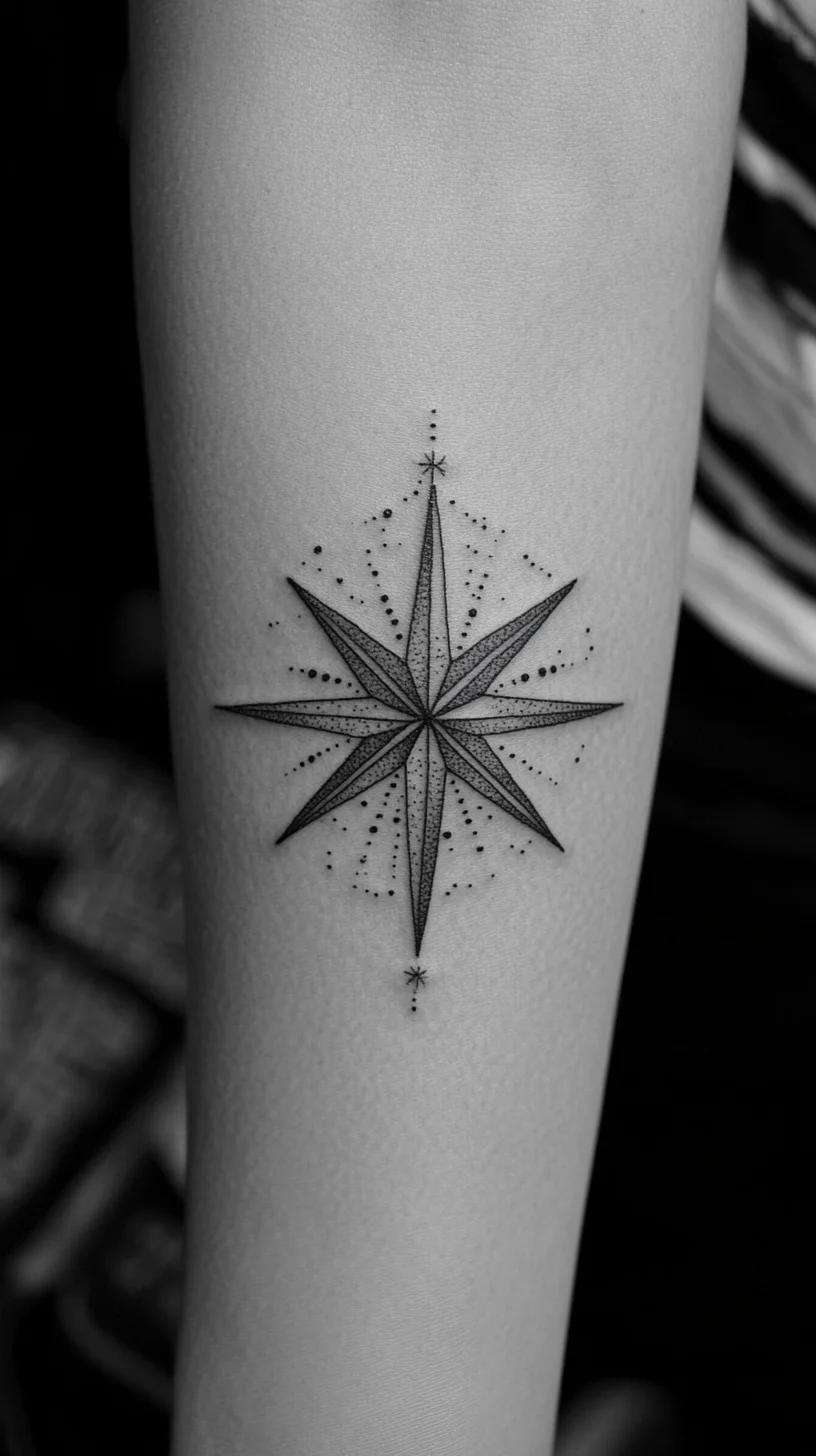 Navigate Your Journey with a Stunning Geometric Star Compass Tattoo