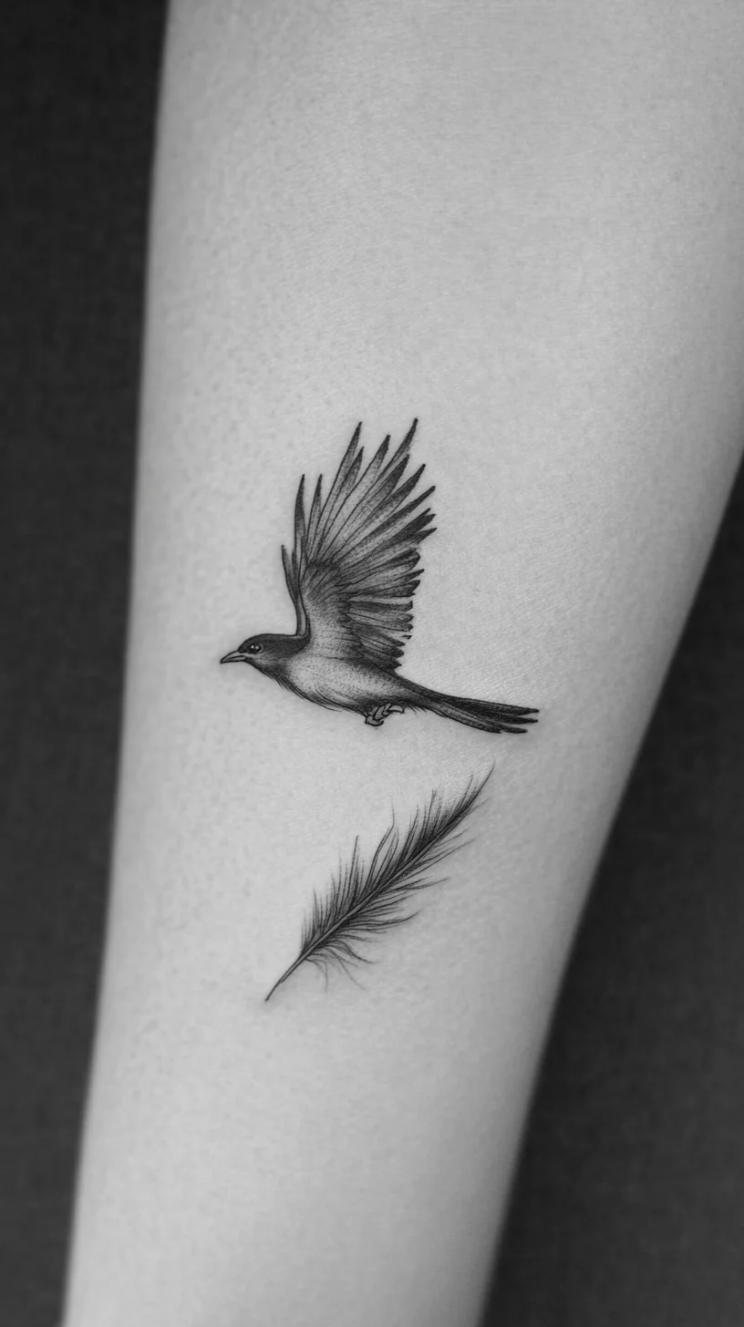 Soar with Elegance: The Delicate Bird and Feather Tattoo Design