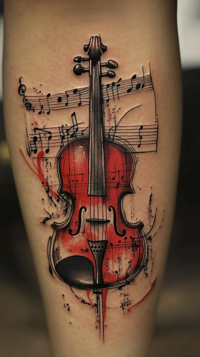 Striking Symphony: A Bold Violin Tattoo That Resonates with Passion and Artistry