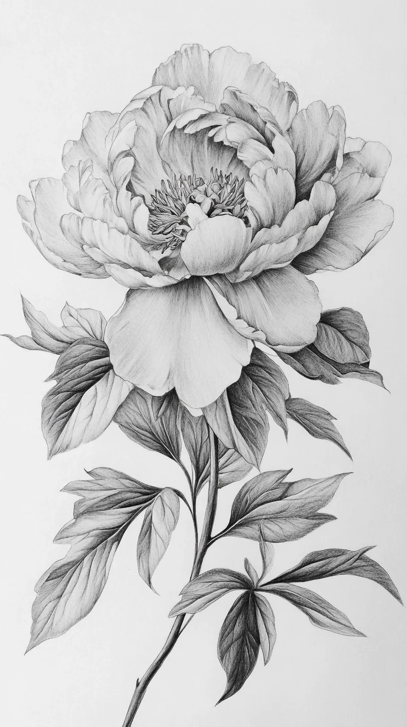 Stunning Black and White Peony: A Timeless Floral Tattoo for Elegant Expression