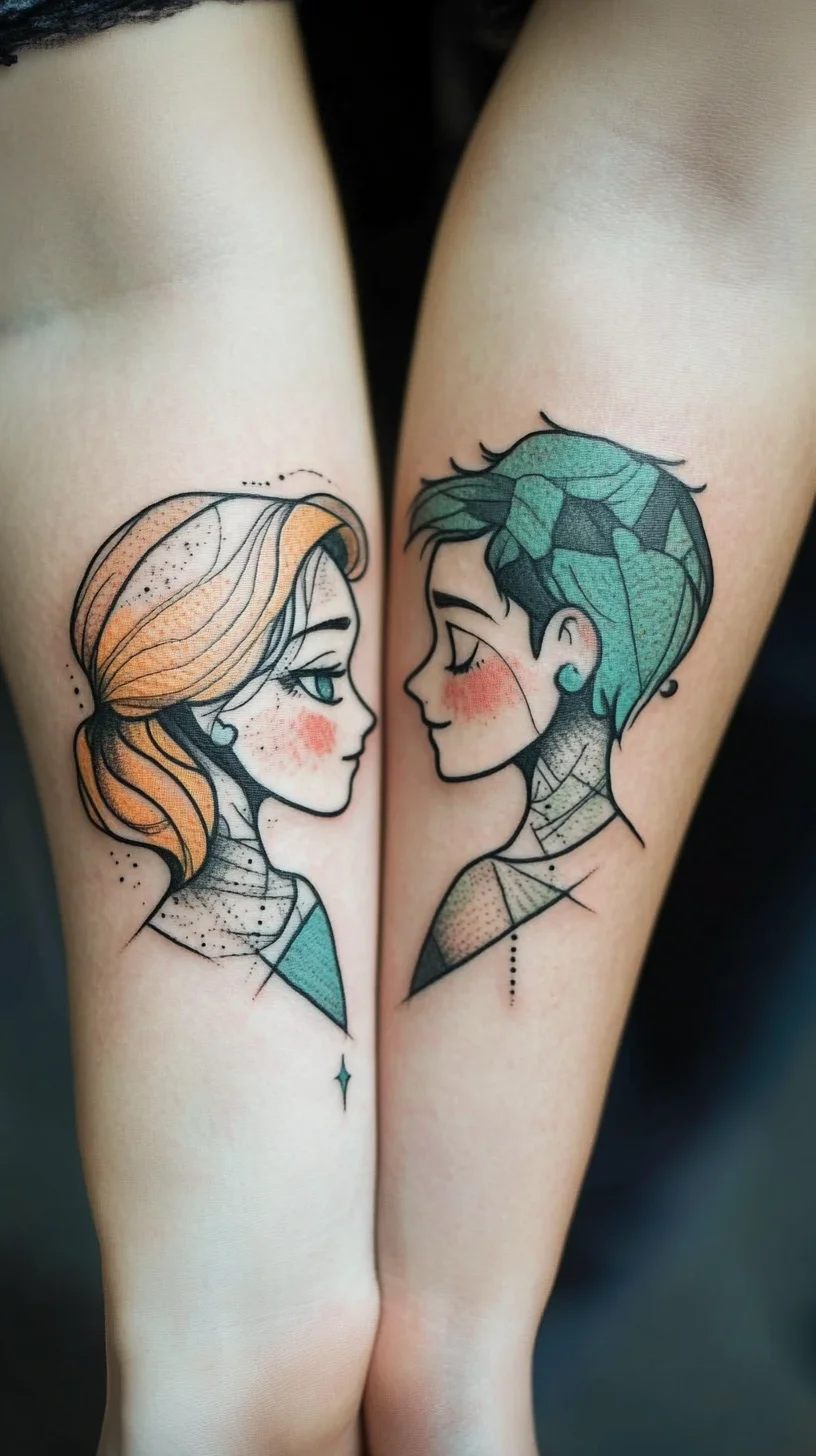 Stunning Couple's Tattoo: Modern Minimalism Meets Whimsical Charm