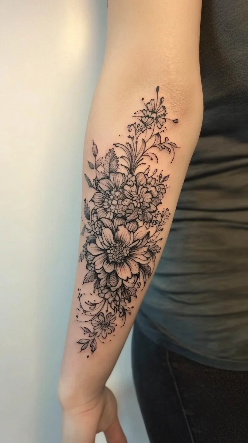 Stunning Floral Arm Tattoo: Embrace Nature’s Beauty in Black Ink