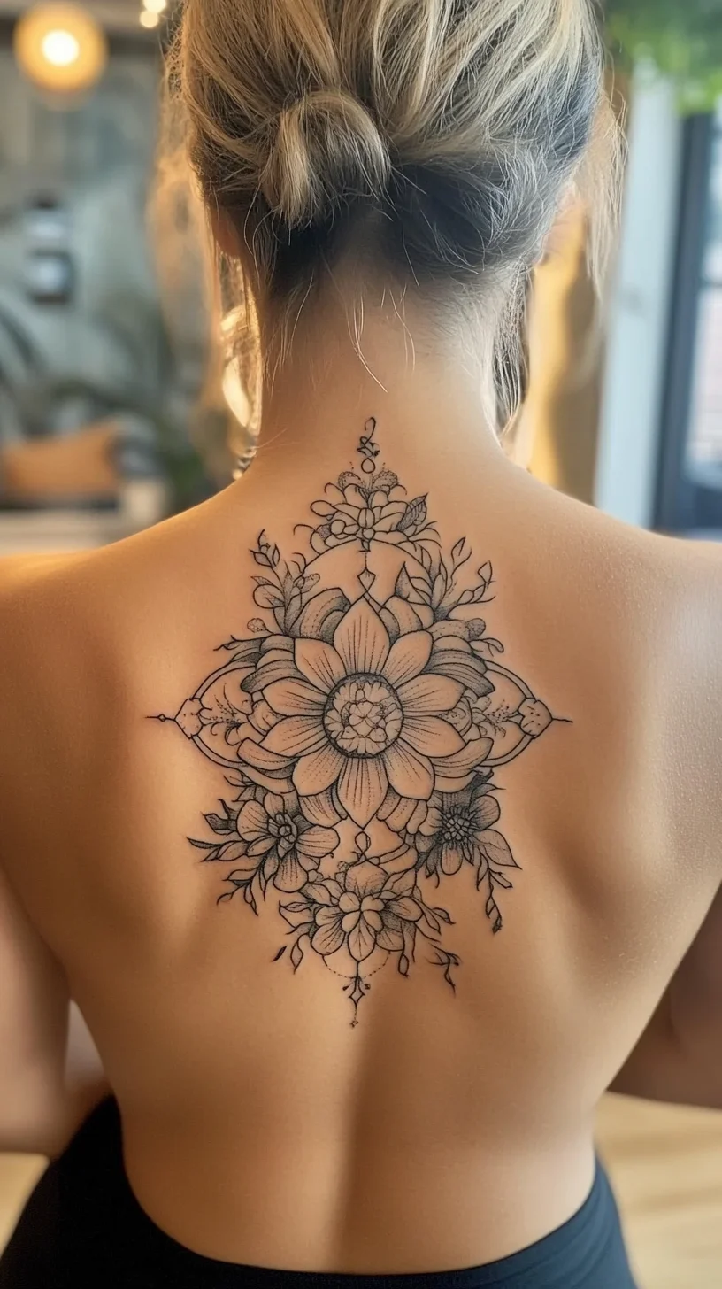 Stunning Floral Mandala Tattoo: Embrace Elegance on Your Back!