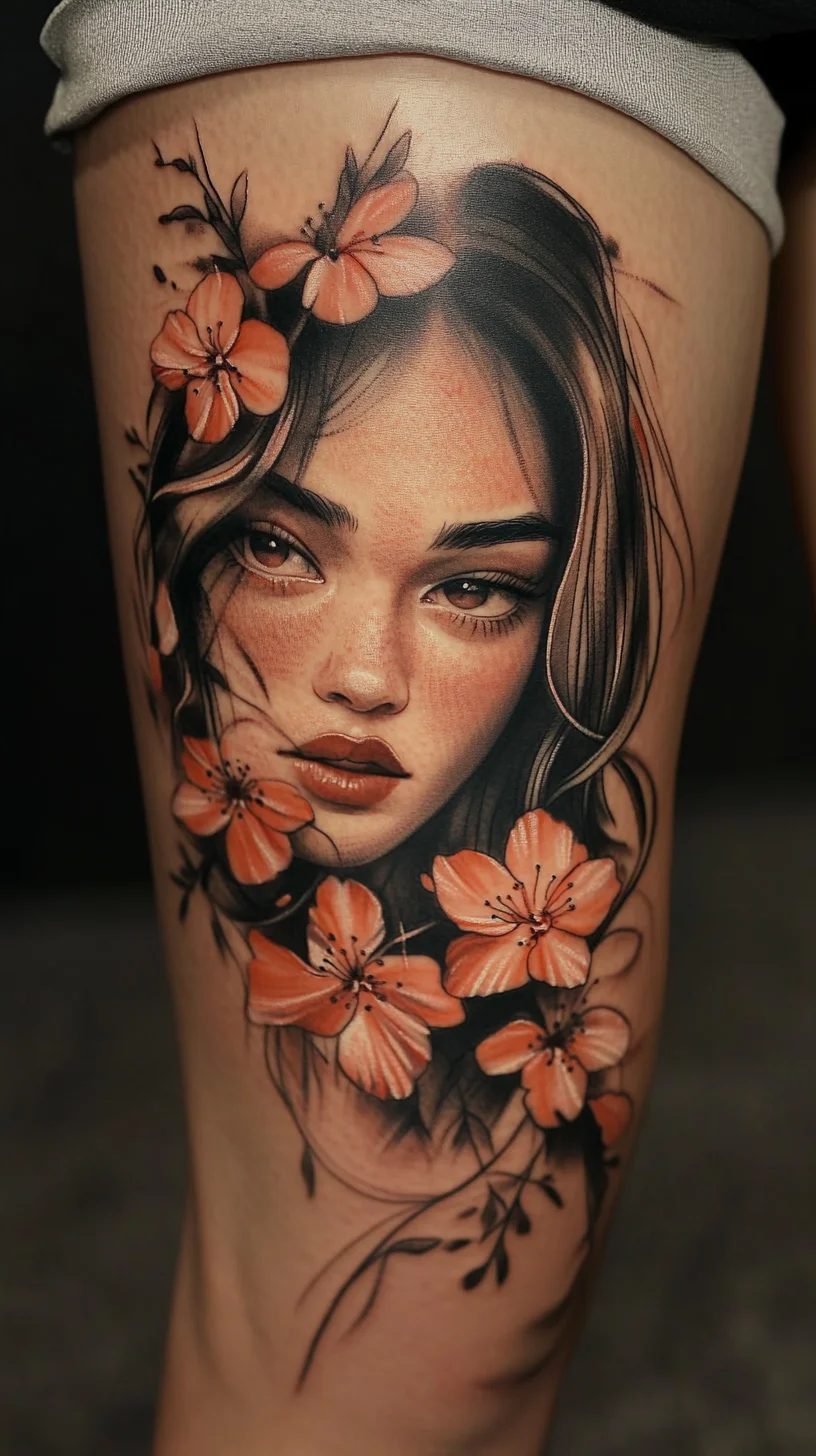 Stunning Floral Portrait Tattoo: A Fusion of Art and Nature on Your Skin