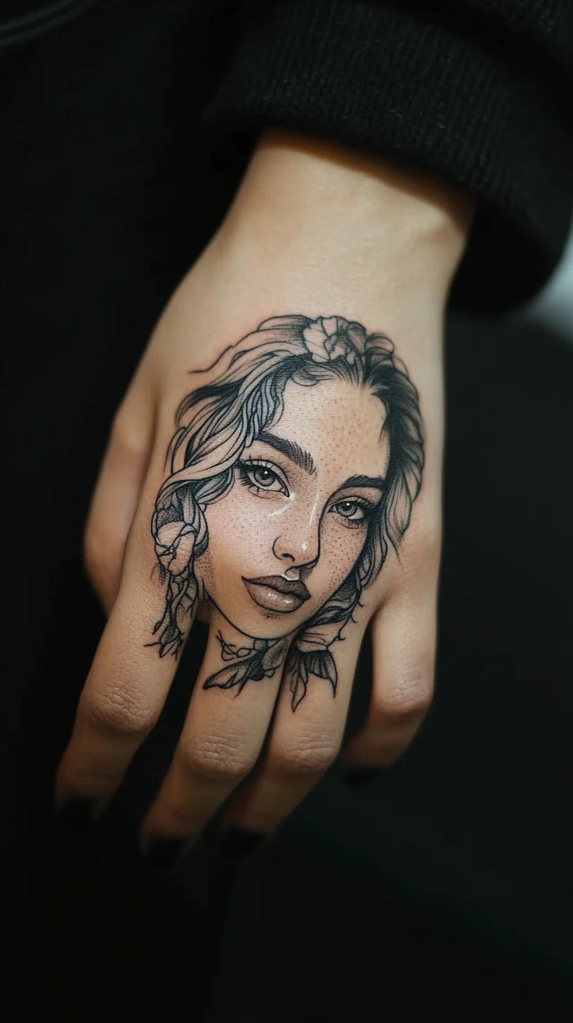 Stunning Hand Tattoo: Embrace the Elegance of Feminine Portraiture