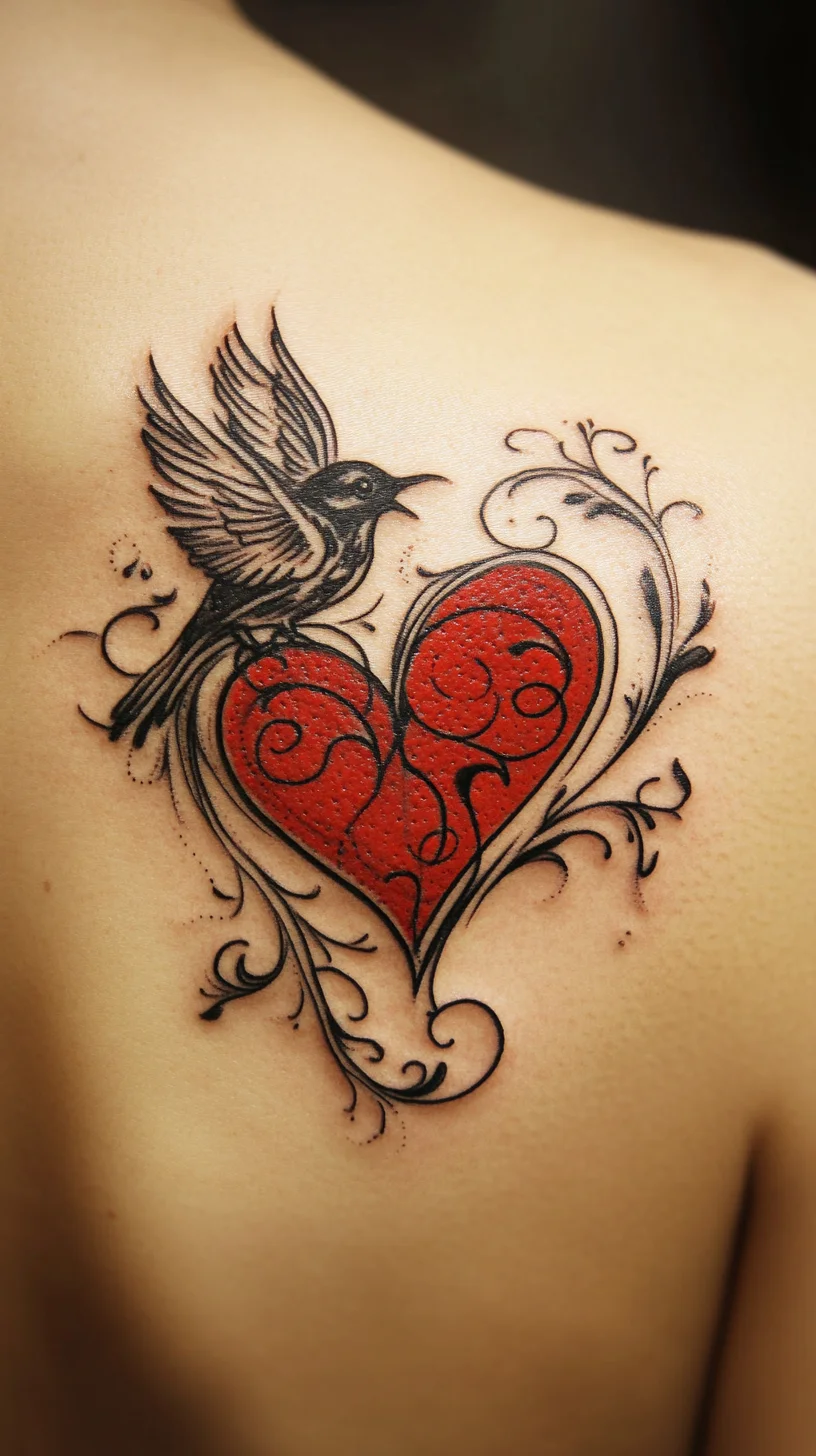 Stunning Heart and Bird Tattoo: A Symbol of Love and Freedom