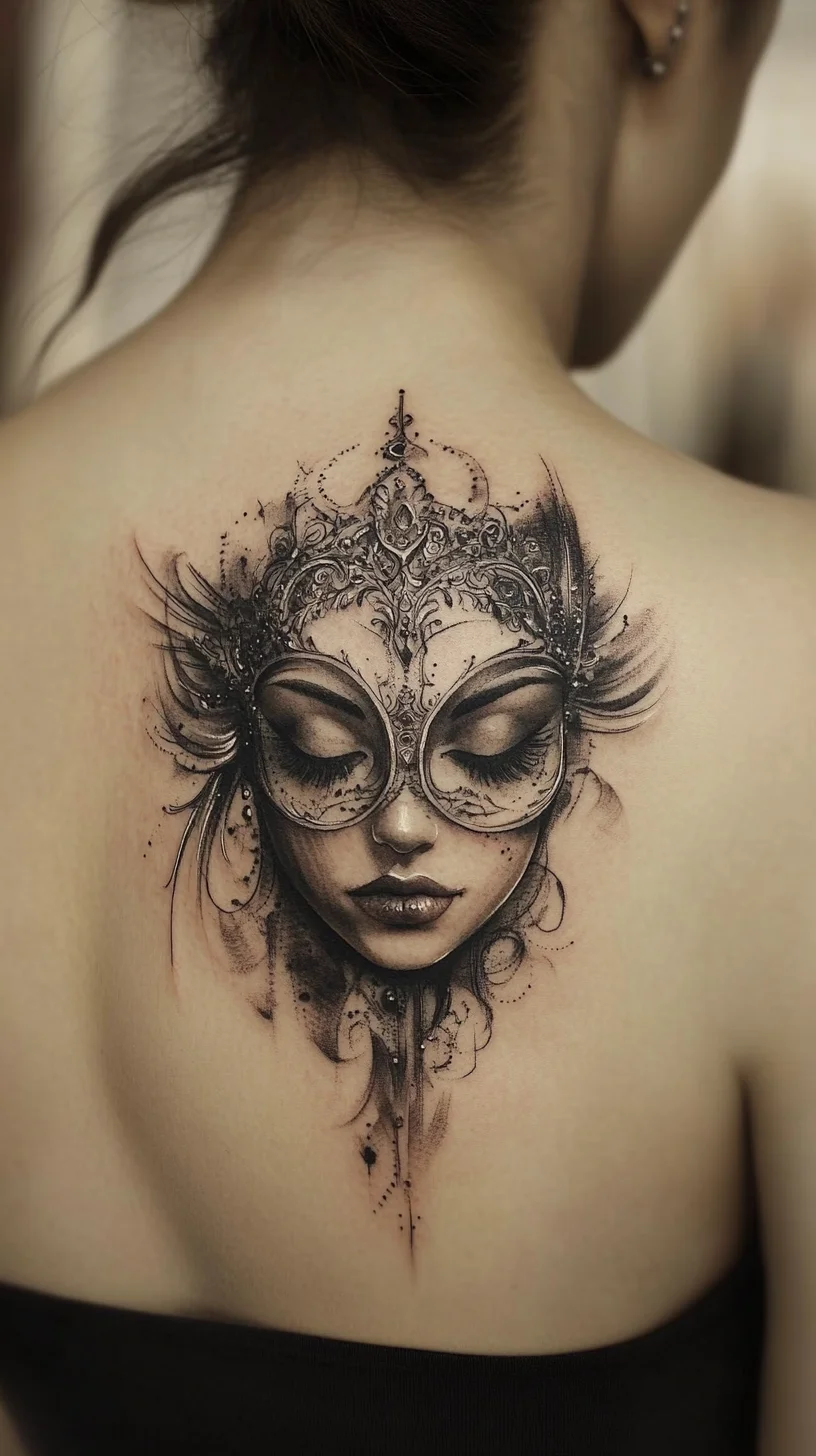 Stunning Masquerade-Inspired Back Tattoo: A Statement of Artistry and Elegance