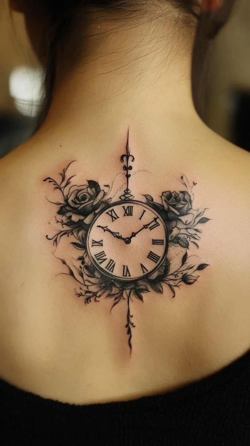 Timeless Elegance: A Stunning Clock and Floral Tattoo for Lasting Impression