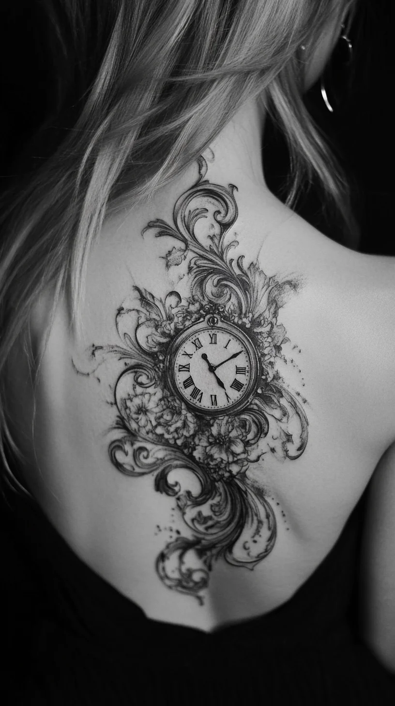 Timeless Elegance: A Stunning Clock Tattoo with Floral Flourishes