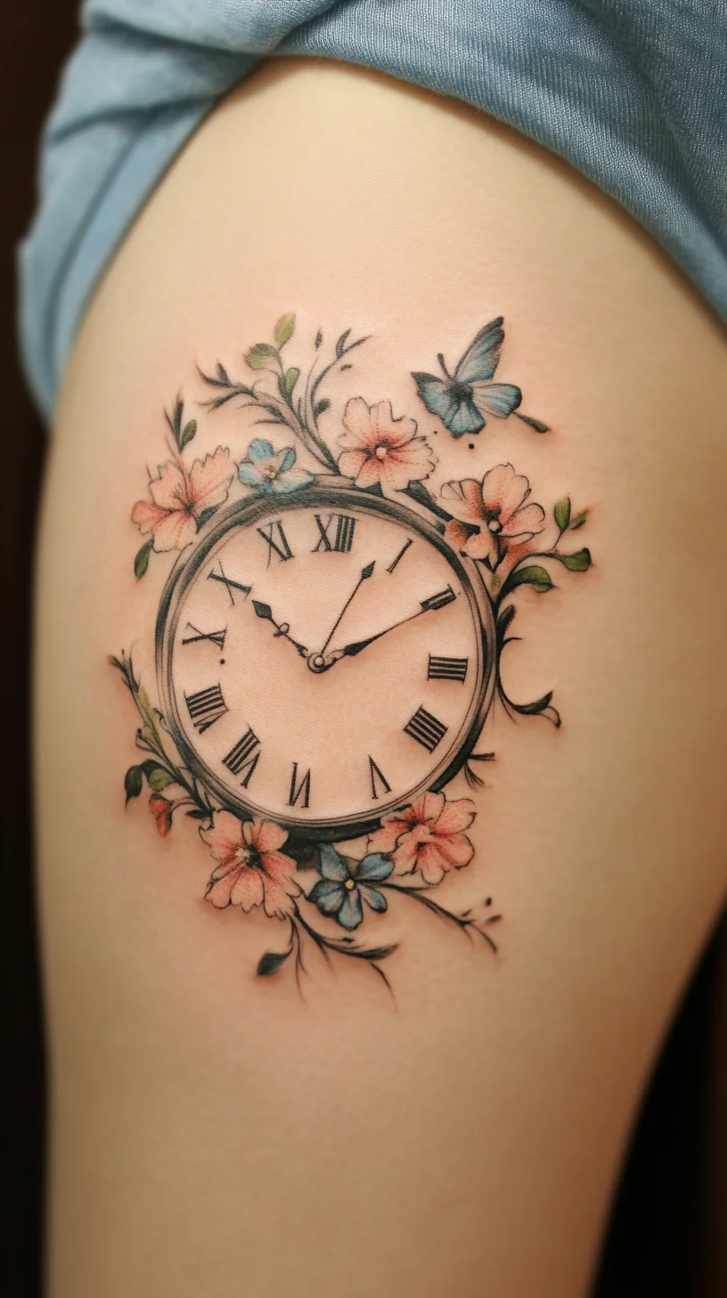 Timeless Elegance: Floral Clock Tattoo Design for the Stylish Soul