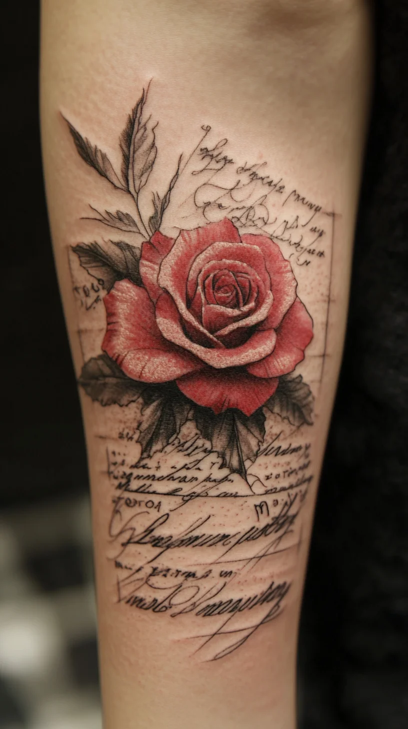 Timeless Elegance: The Stunning Rose Tattoo with Intricate Script Detailing