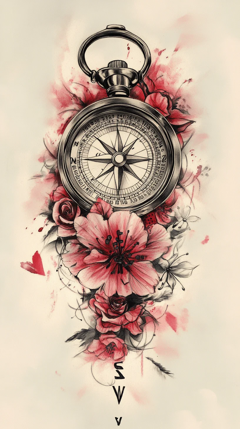 Timeless Floral Compass Tattoo: A Stunning Blend of Nature and Navigation